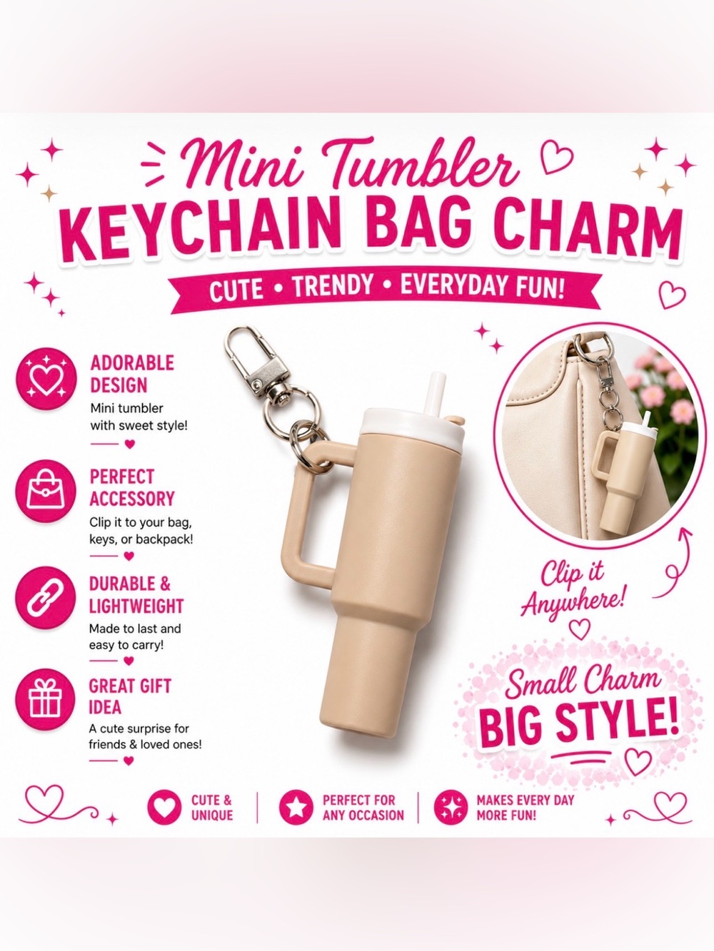 MINI TUMBLER KEYCHAIN BAG CHARM